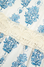Load image into Gallery viewer, Sky Blue Floral Print Lace Patchwork Detail Wide Leg Pants