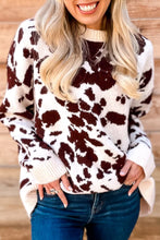 Load image into Gallery viewer, Brown Western Print Cow Pattern Long Sleeve Round Neck Pullover Knitwear Sweater