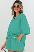 Load image into Gallery viewer, Meadow Mist Green Solid Loose V Neck Half Sleeve Tee and Shorts