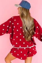 Load image into Gallery viewer, Red Polka Dot Raw Hem Relaxed Pullover Loose Skort Two Piece Set