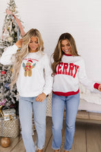 Load image into Gallery viewer, Beige Color Block Trim Merry Slogan Pullover Sweatshirt