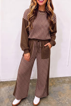 Load image into Gallery viewer, Red Color Block Plaid Patchwork Long Sleeve Pullover Wide Leg Pant Set