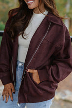 Load image into Gallery viewer, Chicory Coffee Solid Zip-up Metal Placket Collar Long Sleeve Jacket