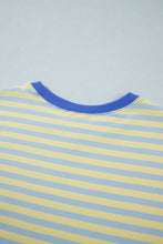 Load image into Gallery viewer, Pink Stripe Colorblock Trim Crew Neck Loose Tee Drawstring Elastic Waist 2pcs Pant Set
