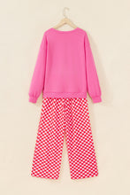 Load image into Gallery viewer, Pink Christmas Slogan Graphic Plaid Contrast Two-piece Pant Set