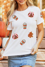 Load image into Gallery viewer, White Sequined Pumpkin Fall Graphic Casual Shift T Shirt