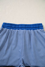 Load image into Gallery viewer, Blue Stripe Oversized Long Sleeve Top Drawstring Loose Shorts 2pcs Set