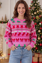 Load image into Gallery viewer, Pink Christmas Holiday Graphic Round Neck Knit Sweater