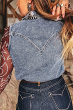 Load image into Gallery viewer, Ashleigh Blue Solid Denim Button Front Pocket Sleeveless Cowboy Vest