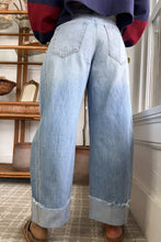 Load image into Gallery viewer, Sail Blue Raw Hem Turnup Loose Ankle-length Jeans