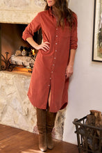 Load image into Gallery viewer, Clay Long Sleeve Button Down Corduroy Midi Length One Piece Dress