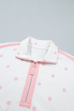 Load image into Gallery viewer, Pink Polka Dot Half Zip Drop Shoulder Relaxed Sweatshirt