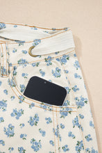 Load image into Gallery viewer, Beige Grommet Knot Waist Floral Barrel Leg Jeans