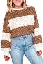 Load image into Gallery viewer, Blue Polka Dot Color Block Drop Shoulder Plus Size Long Sleeve Top