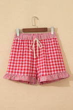 Load image into Gallery viewer, Pink Gingham Print Ruffle Striped Detail Lace Tie Shorts