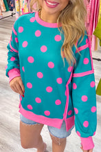 Load image into Gallery viewer, White Polka Dot Contrast Patchwork Round Neck Baggy Sweatshirt
