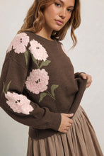Load image into Gallery viewer, Dark Brown Floral Print Drop Shoulder Relaxed Pullover Sweater