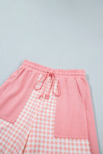 Load image into Gallery viewer, Red Color Block Plaid Patchwork Long Sleeve Pullover Wide Leg Pant Set