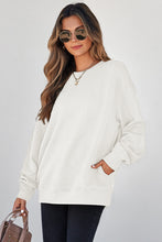 Load image into Gallery viewer, Coffee Solid Color Textured Round Neck Drop Shoulder Pullover Sweatshirt