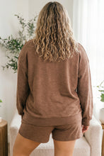 Load image into Gallery viewer, Chestnut Drop Shoulder Long Sleeve Top Elastic Waist Shorts Plus Size Set