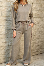 Load image into Gallery viewer, Simply Taupe Cozy Ribbed Patchwork Leopard Trim Long Sleeve 2pcs Pant Set