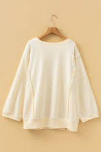 Load image into Gallery viewer, Beige Plus Size Raw Seam Detail Floral Bow Patched Baggy Pullover