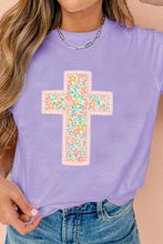 Load image into Gallery viewer, Wisteria Easter Floral Cross Christian Casual Tee