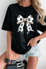 Load image into Gallery viewer, Black Soccer Bow Graphic Casual Summer Tee