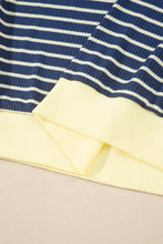 Load image into Gallery viewer, Blue Stripe Color Block Patchwork Zip V Neck Pullover Loose Pants 2pcs Set