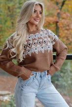 Load image into Gallery viewer, Khaki Geometric Print Drop Shoulder Casual Pullover Sweater
