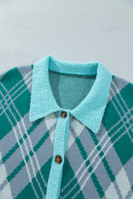 Load image into Gallery viewer, Green Plaid V Neck Long Sleeve Shift Cardigan Sweater