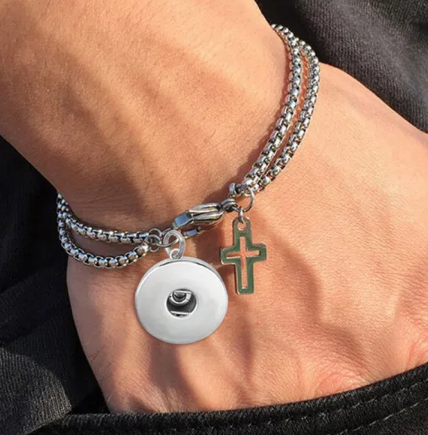 18 or 20 MM Stainless Steel Snap Cross Bracelet