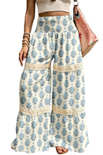 Load image into Gallery viewer, Sky Blue Floral Print Lace Patchwork Detail Wide Leg Pants
