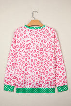 Load image into Gallery viewer, Pink Leopard Polka Dot Colorblock Trim Long Sleeve Top