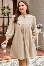 Load image into Gallery viewer, Parchment Notched Neck Scallop Detail Plus Size Mini Dress