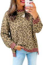Load image into Gallery viewer, Brown Leopard Polka Dot Colorblock Trim Long Sleeve Top