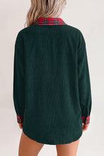 Load image into Gallery viewer, Blackish Green Plaid Pocket Button Long Sleeve Shift Shacket