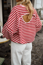 Load image into Gallery viewer, Red Stripe Cutout Open Back Long Sleeve Loose Top