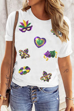 Load image into Gallery viewer, White Sequined Mardi Gras Symbolic Pattern Casual Tee