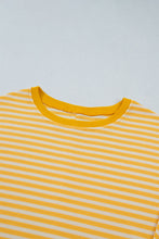 Load image into Gallery viewer, Pink Stripe Textured Knit Color Block Trim Split Hem Long Sleeve Top