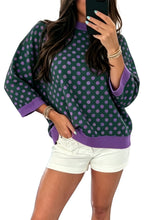 Load image into Gallery viewer, Blue Polka Dot Print Contrast Trim Round Neck Bracelet Sleeve Top
