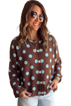 Load image into Gallery viewer, Brown Polka Dot Button Down Dropped Shoulder Shift Cardigan