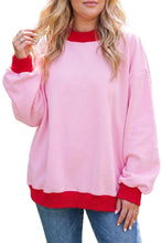 Load image into Gallery viewer, Pink Color Block Contrast Trim Plus Size Sweatshirt