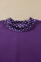 Load image into Gallery viewer, Tillandsia Purple Polka Dot Patchwork Round Neck Plus Size Sweatshirt