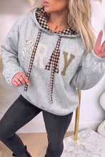 Load image into Gallery viewer, Black PRAY Mix Pattern Letter Graphic Plaid Contrast Drawstring Hoodie