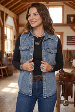Load image into Gallery viewer, Ashleigh Blue Solid Denim Button Front Pocket Sleeveless Cowboy Vest