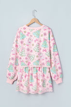 Load image into Gallery viewer, Pink Floral Print Lace Trim Long Sleeve Skirt Set
