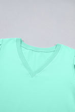 Load image into Gallery viewer, Turquoise Solid Color V Neck Short Puff Sleeve Blouse