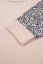 Load image into Gallery viewer, Light French Beige Leopard Print Ribbed Twist Long Sleeve Top Pants Plus Size Set