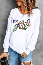 Load image into Gallery viewer, White Sequined mardi gras Graphic Crew Neck Drop Shoulder Sweatshirt